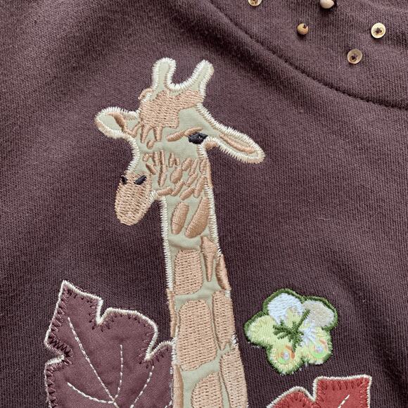 Vintage Breckenridge Cardigan Top Brown Fall Leaves Dark Floral Animal Print - Picture 9 of 12